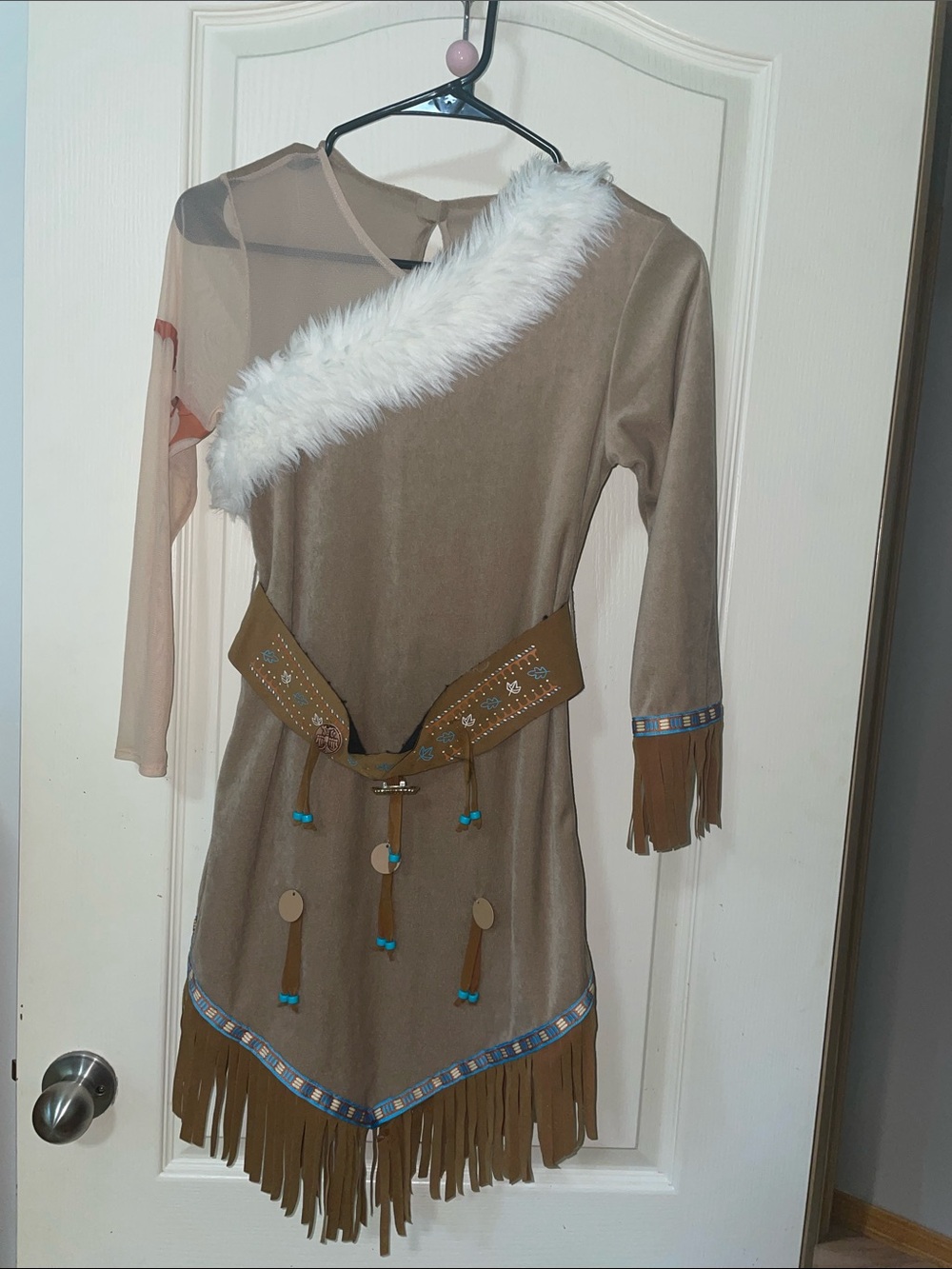 Disney Pocahontas Faux-Suede Kids Costume Dress with White Fur Trim Size M